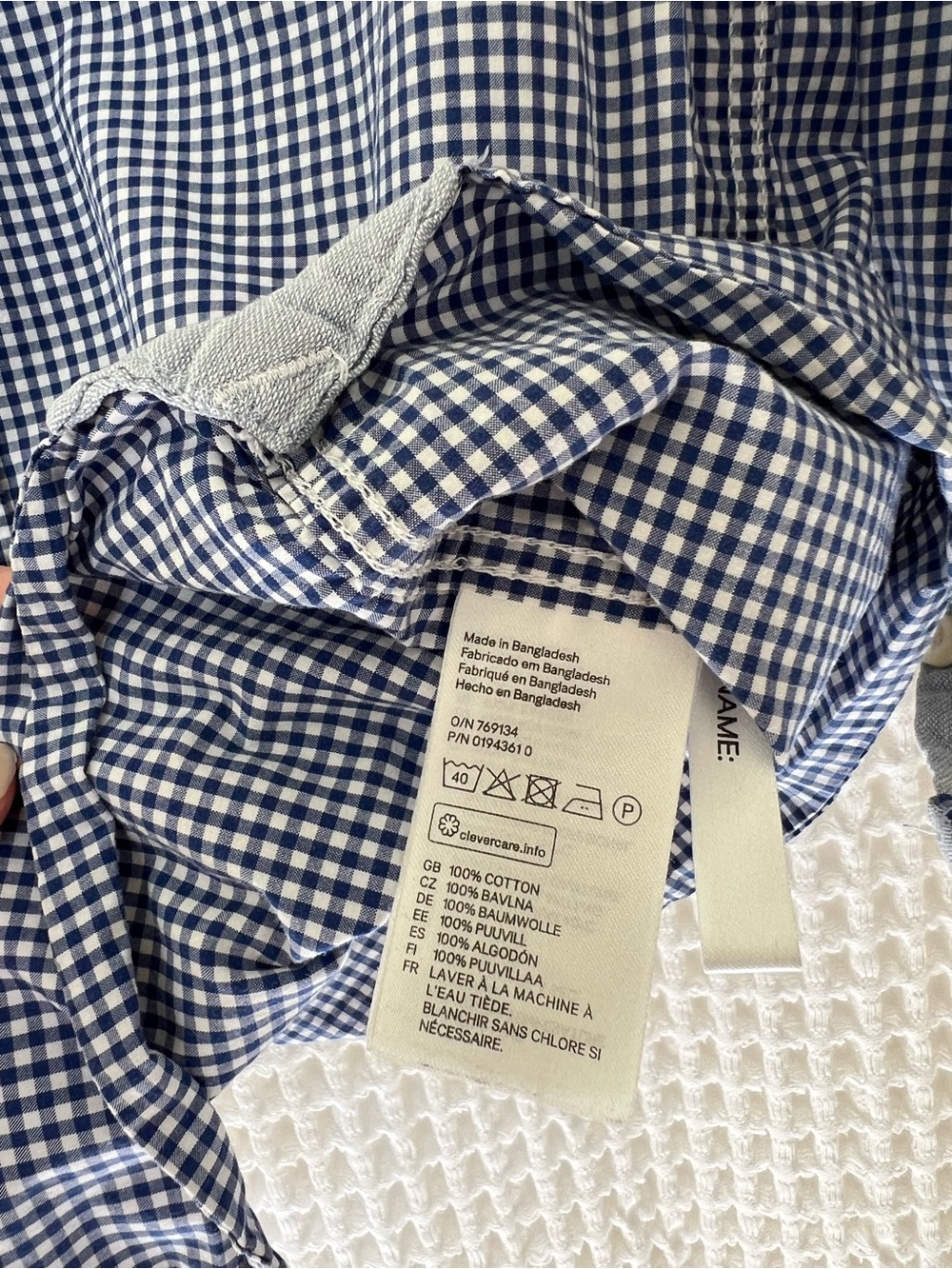 L.O.G.G. Boys 7/8 Blue Gingham Button-Down Shirt with Chambray cuff when rolled - Picture 3 of 6